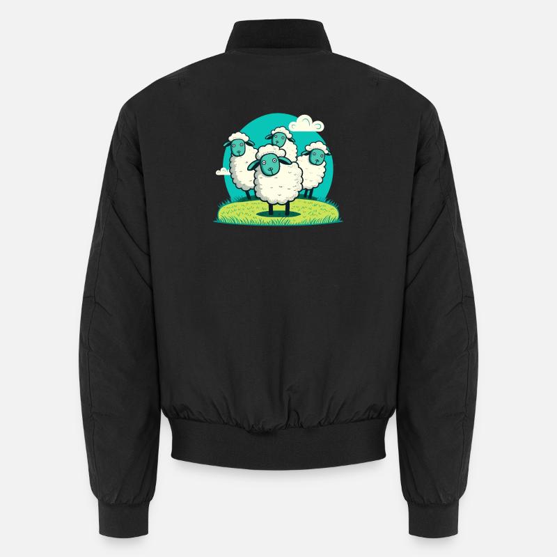 Cartoonlamm auf Grasrunde - Unisex Bomberjacke - Schwarz