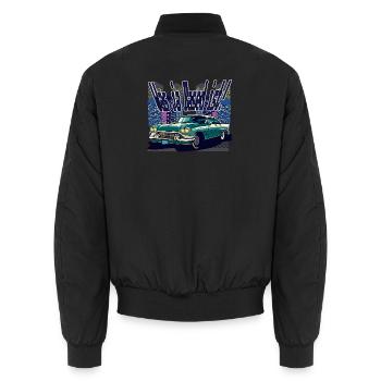 Retro Neon City Car 1950s Style (Based!) - Unisex Bomber Jacket - black - Back - AI Model Male 185 light (185cm)
