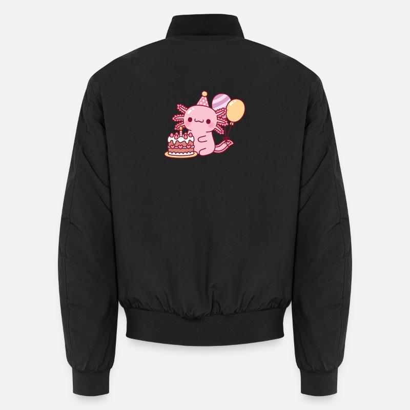 Mignon axolotl avec gâteau d’anniversaire et ballons Bomber unisexe