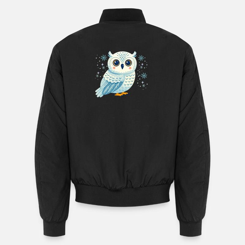 Winter Owl in Snowflakes - Unisex Bomber Jacket - black