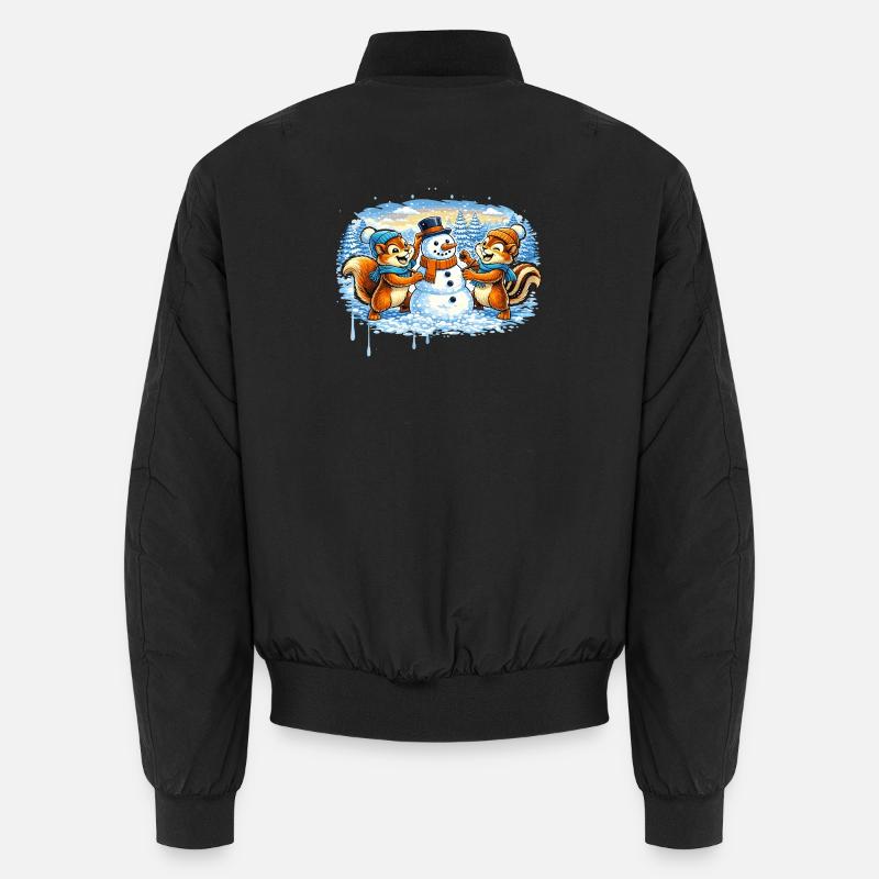 Funny Winter Animals Building a Snowman – Comic Unisex Bomber Jacket