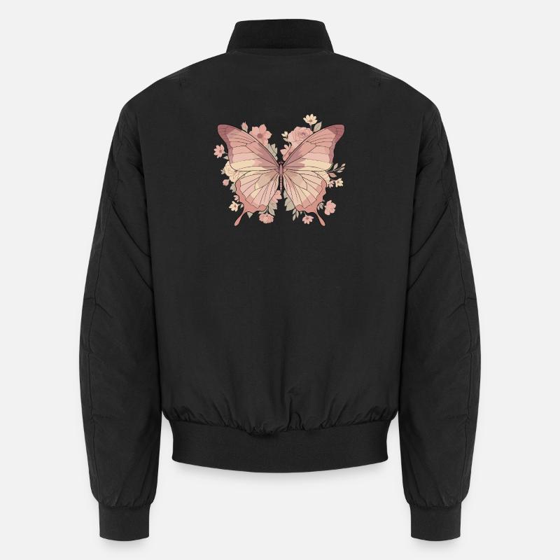 Pink Butterfly with Flowers Unisex Bomber Jacket