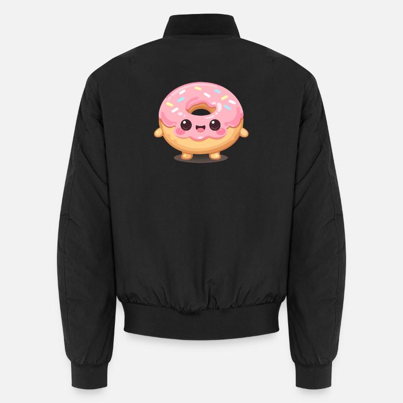 Kawaii donut with pink glaze - Unisex Bomber Jacket - black