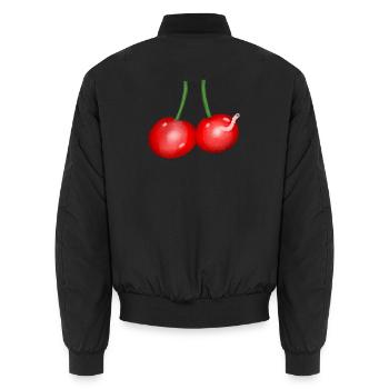 Cherries Cartoon Worm Fruit Cherry - Unisex Bomber Jacket - black - Back - AI Model Male 185 light (185cm)