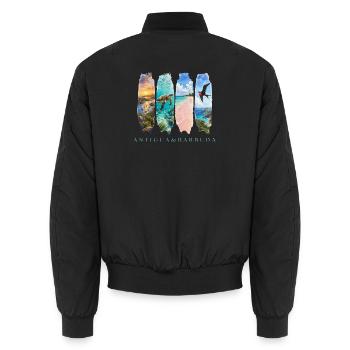 Antigua Barbuda Travel – Caribbean Beach & Sea - Unisex Bomber Jacket - black - Back - AI Model Male 185 light (185cm)