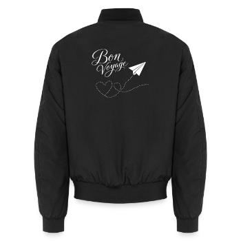 Bon Voyage gute Reise Papierzug Flugzeug mit Herz - Unisex Bomberjacke - Schwarz - Hinten - AI Model Male 185 light (185cm)
