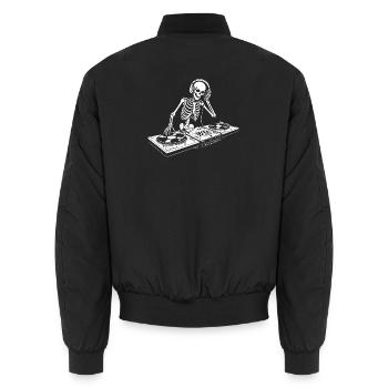 DJ Skeleton in Kopfhörern - Unisex Bomberjacke - Schwarz - Hinten - AI Model Male 185 light (185cm)
