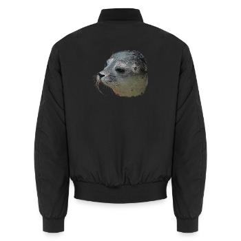 Leinwand optik Seehundkopf, designs für badezimmer - Unisex Bomberjacke - Schwarz - Hinten - AI Model Male 185 light (185cm)