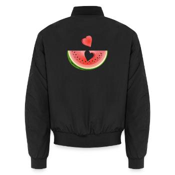 Piece of a watermelon with heart - Unisex Bomber Jacket - black - Back - AI Model Male 185 light (185cm)