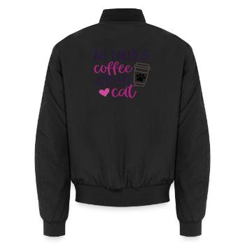 Alles, was ich brauche, ist Kaffee und meine Katze - Unisex Bomberjacke - Schwarz - Hinten - AI Model Male 185 light (185cm)