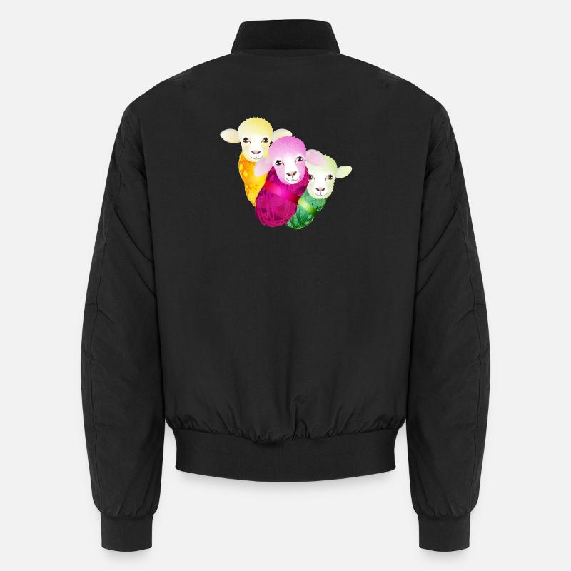 drei bunte Schafe mit farblich abgestimmter Wolle Unisex Bomberjacke