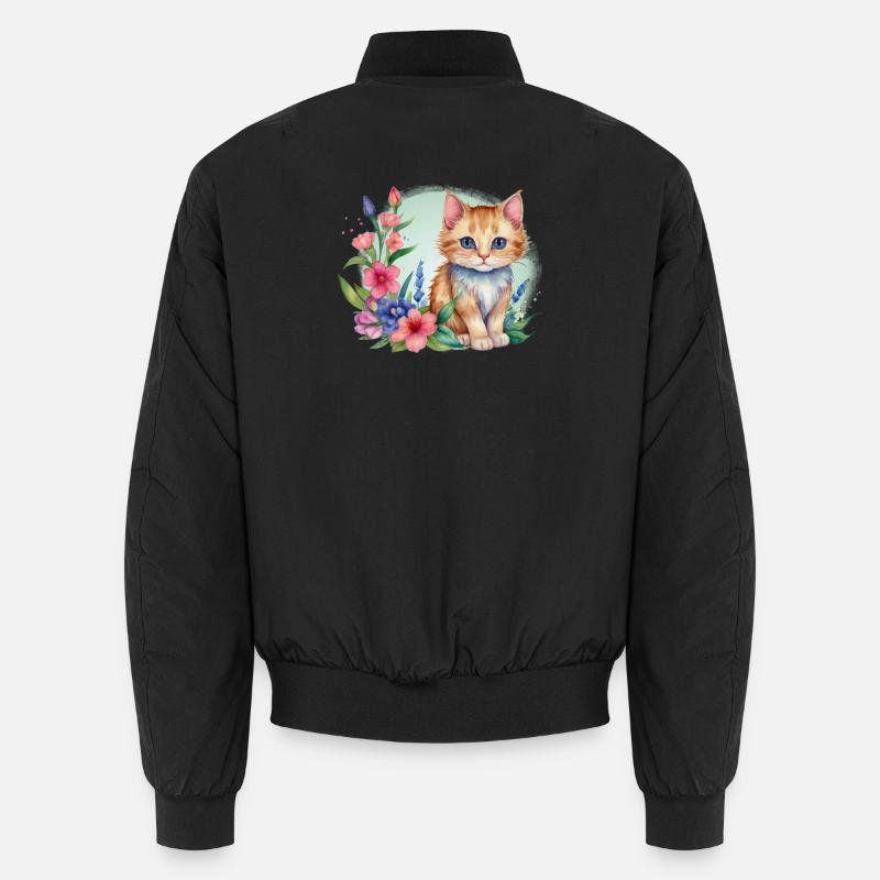 Kätzchen in einer Blumenwiese - Unisex Bomberjacke - Schwarz