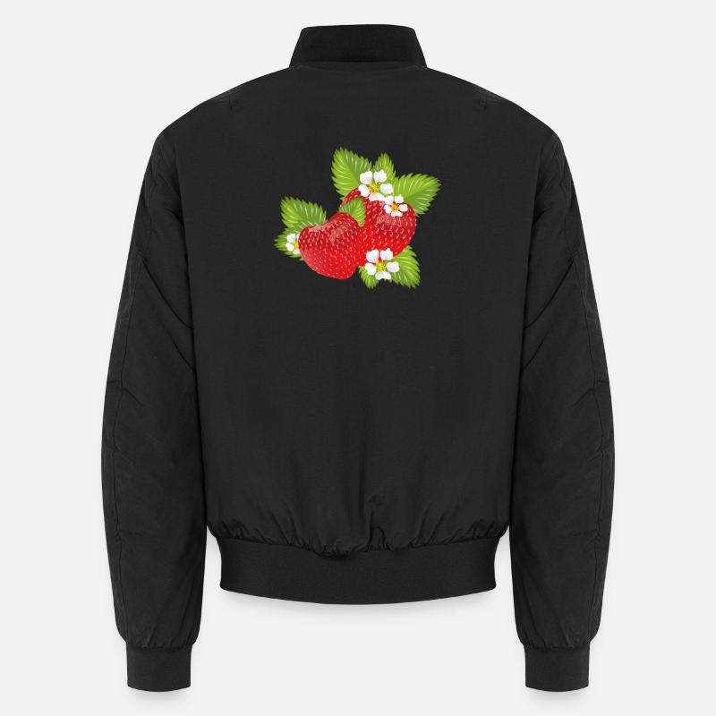 Fraises entourées de feuilles vertes et de fleurs Bomber unisexe