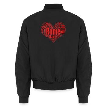 Carte typographique des villes italiennes en forme de cœur - Bomber unisexe - noir - Dos - AI Model Male 185 light (185cm)
