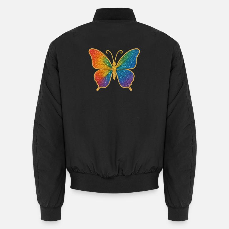 Glittering rainbow butterfly - Unisex Bomber Jacket - black