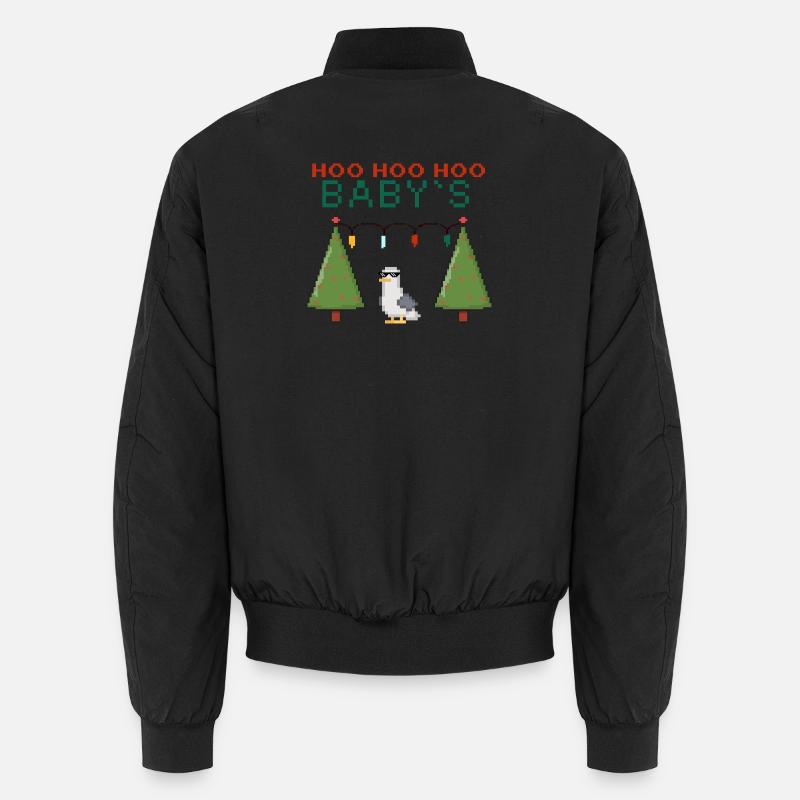 Pixel-Weihnachtsvogel mit Lichterketten - Unisex Bomberjacke - Schwarz