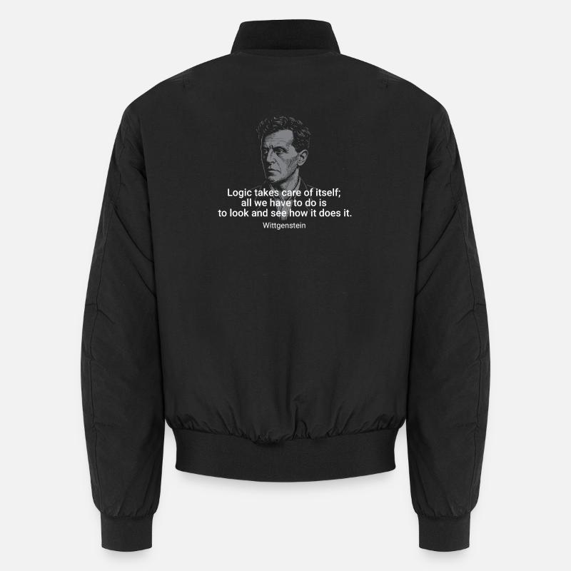 Wittgenstein Logic Quote Portrait - Unisex Bomber Jacket - black