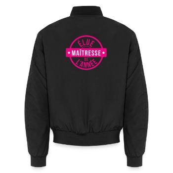 Tampon Rose Élue Maîtresse de l'Année Scolaire - Bomber unisexe - noir - Dos - AI Model Male 185 light (185cm)