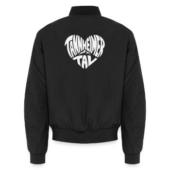 Tannheimer Tal Herzform Berglogo  - Unisex Bomberjacke - Schwarz - Hinten - AI Model Male 185 light (185cm)
