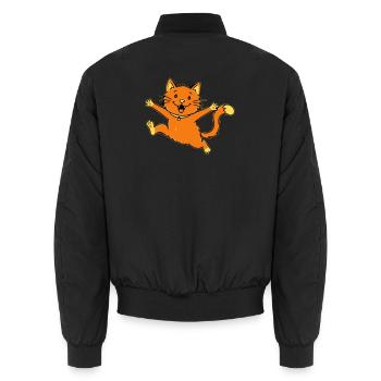 Fröhliche Cartoon Katze springend - Unisex Bomberjacke - Schwarz - Hinten - AI Model Male 185 light (185cm)