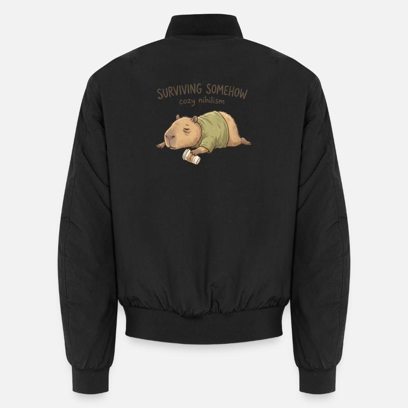 Cuddly Nihilism Capybara - Unisex Bomber Jacket - black
