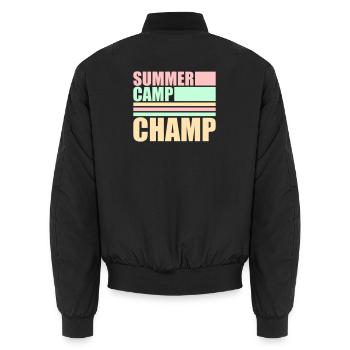 Summer Camp Champ Lustig Kinder Outdoor Abenteuer - Unisex Bomberjacke - Schwarz - Hinten - AI Model Male 185 light (185cm)