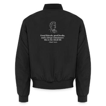 Mark Twain Zitat-Tee: Ideales Leben - Unisex Bomberjacke - Schwarz - Hinten - AI Model Male 185 light (185cm)