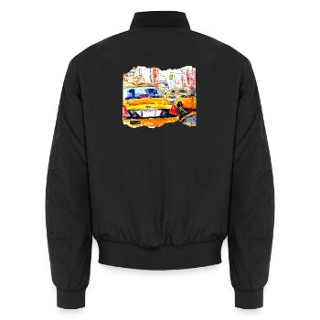 New York Taxi Kunstmotiv von Jörg Langhans - Unisex Bomberjacke - Schwarz - Hinten - AI Model Male 185 light (185cm)