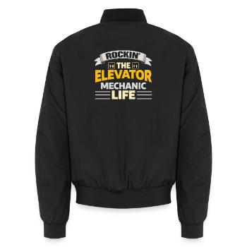 Rockin The Elevator Mechanic Life Aufzugsmonteur - Unisex Bomberjacke - Schwarz - Hinten - AI Model Male 185 light (185cm)