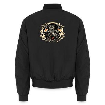 Flammenkamera Retro-Ästhetik - Unisex Bomberjacke - Schwarz - Hinten - AI Model Male 185 light (185cm)