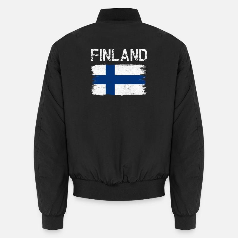 Finland Flag Distressed Brush - Unisex Bomber Jacket - black