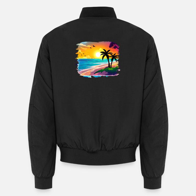 Summer Sunset Beach Watercolor Unisex Bomber Jacket