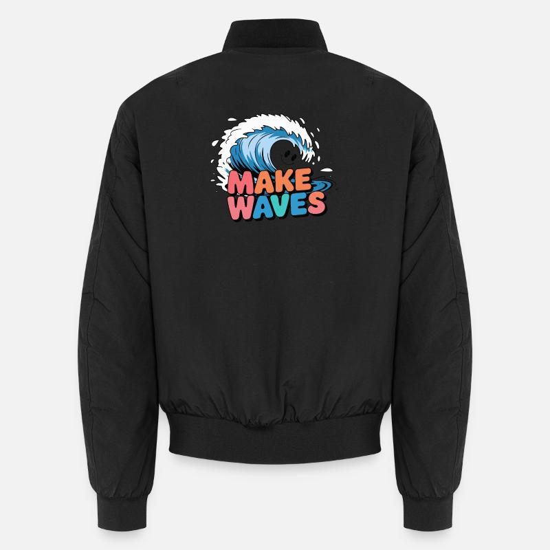 Lebendige Surfwelle mit Make Waves-Text - Unisex Bomberjacke - Schwarz