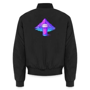 Neon beer glass in front of mountain landscape - Unisex Bomber Jacket - black - Back - AI Model Male 185 light (185cm)