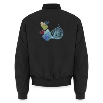 Herznote-Horn mit bunten Herzen - Unisex Bomberjacke - Schwarz - Hinten - AI Model Male 185 light (185cm)