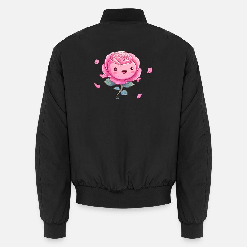 Cuddly Pink Rose Cartoon - Unisex Bomber Jacket - black