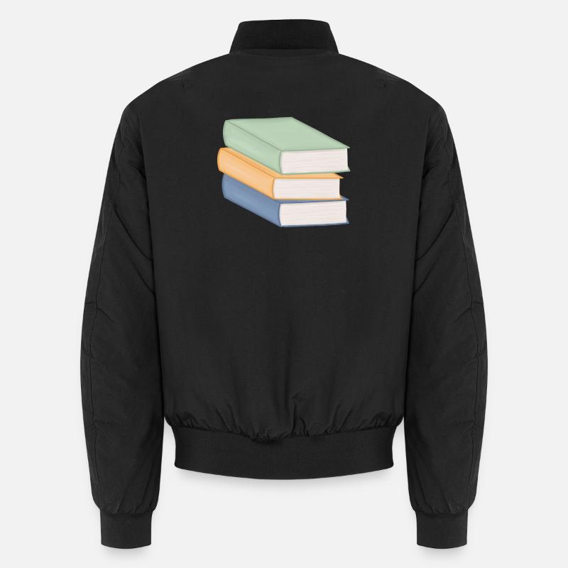 Pastellfarbiger Bücherstapel - Unisex Bomberjacke - Schwarz