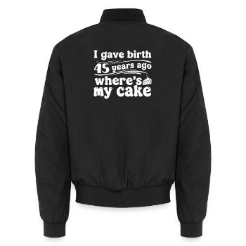 Geburtstag vor 45 Jahren – Kuchen? - Unisex Bomberjacke - Schwarz - Hinten - AI Model Male 185 light (185cm)