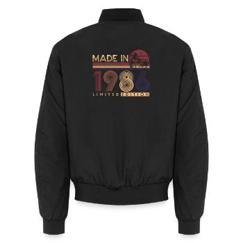 Vintage 1986 Vintage Retro Birthday Gift - Unisex Bomber Jacket - black - Back - AI Model Male 185 light (185cm)