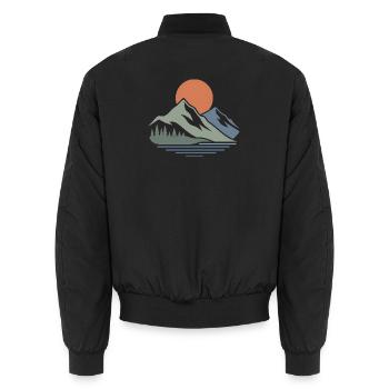 Minimalist Mountain Landscape – Modern Design - Unisex Bomber Jacket - black - Back - AI Model Male 185 light (185cm)