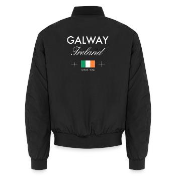 Galway Ireland Coordinates Travel Souvenir - Unisex Bomber Jacket - black - Back - AI Model Male 185 light (185cm)