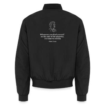 Zitat von Mark Twain - Unisex Bomberjacke - Schwarz - Hinten - AI Model Male 185 light (185cm)