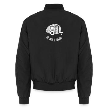 Caravan Grunge Quote Camping Caravan Holiday Fun - Unisex Bomber Jacket - black - Back - AI Model Male 185 light (185cm)