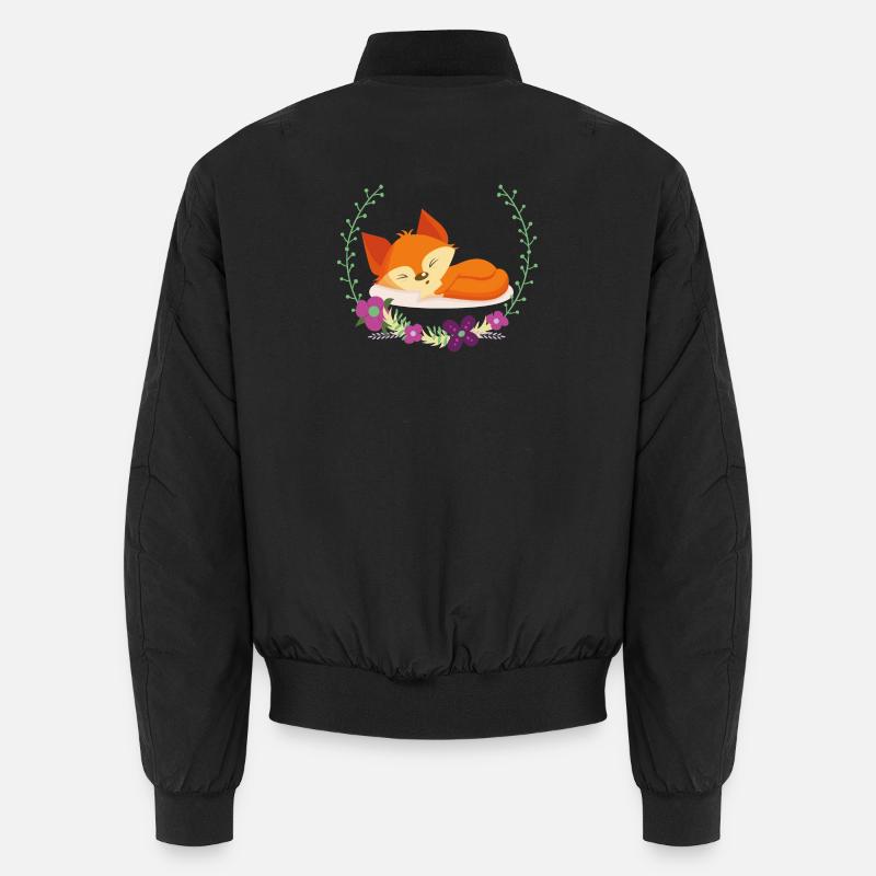 Sleeping fox in a circle of flowers Unisex Bomber Jacket
