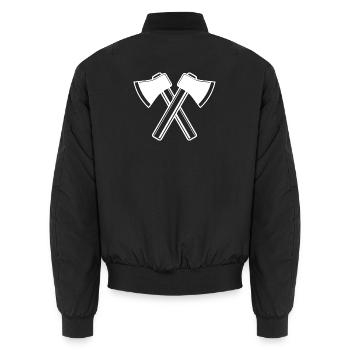 Axe Axes Lumberjack Forester - Unisex Bomber Jacket - black - Back - AI Model Male 185 light (185cm)