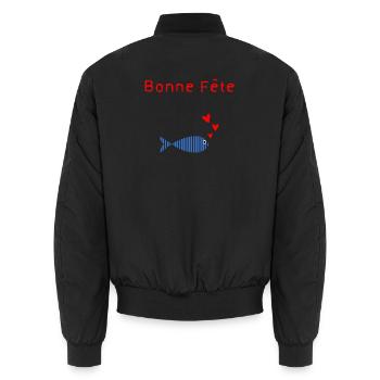 FATHER'S DAY. HAPPY FATHER'S DAY. DAD. HAPPY BIRTHDAY. - Unisex Bomber Jacket - black - Back - AI Model Male 185 light (185cm)
