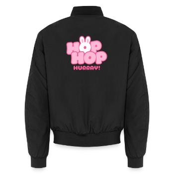 Hop Hop Hourra | Motif de la jolie phrase de lapin - Bomber unisexe - noir - Dos - AI Model Male 185 light (185cm)