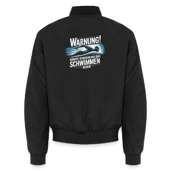  Warnung Könnte Stundenlang Über Schwimmen Reden - Unisex Bomberjacke - Schwarz - Hinten - AI Model Male 185 light (185cm)