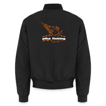 Fische_angeln_002_pike_fishing - Unisex Bomber Jacket - black - Back - AI Model Male 185 light (185cm)