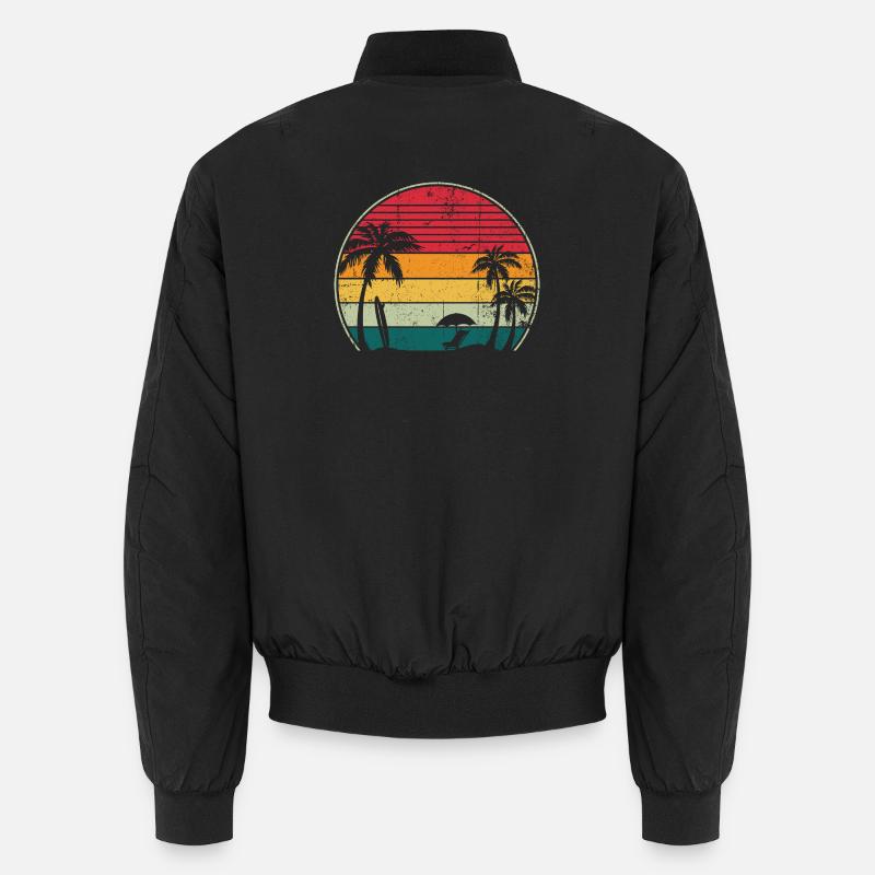 Retro Sunset Palm Circle - Unisex Bomber Jacket - black